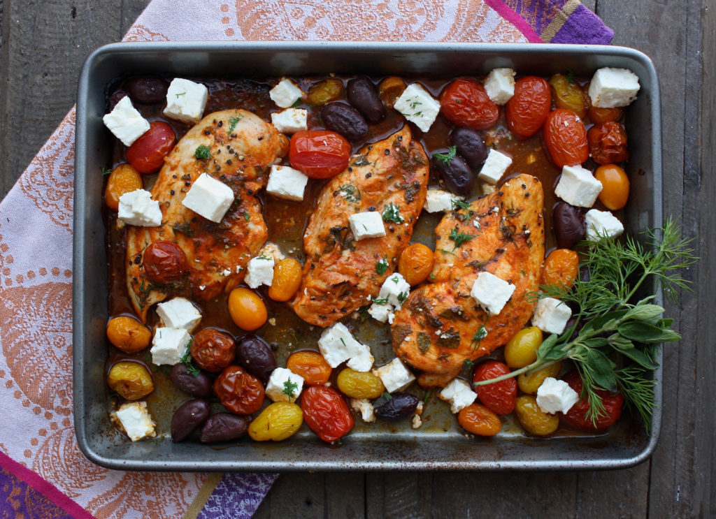 One Pan Greek Chicken with Feta, Olives + Tomatoes For A Digestive