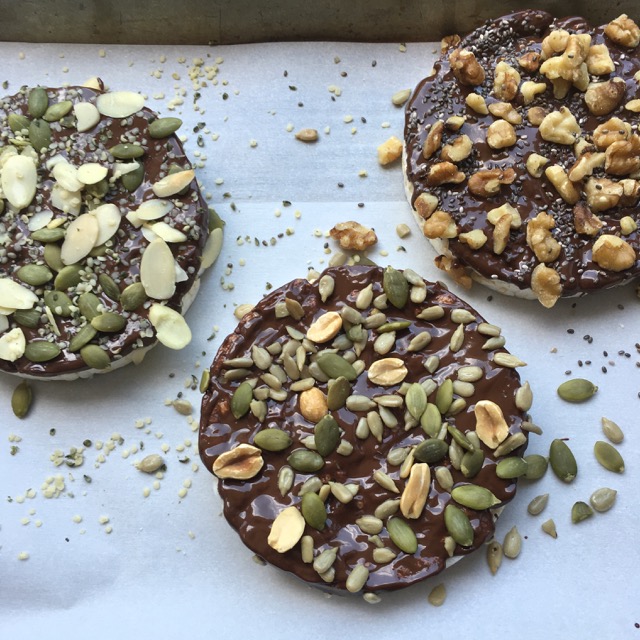 Dark Chocolate, Seed and Nut Dipped Rice Cakes For A Digestive Peace