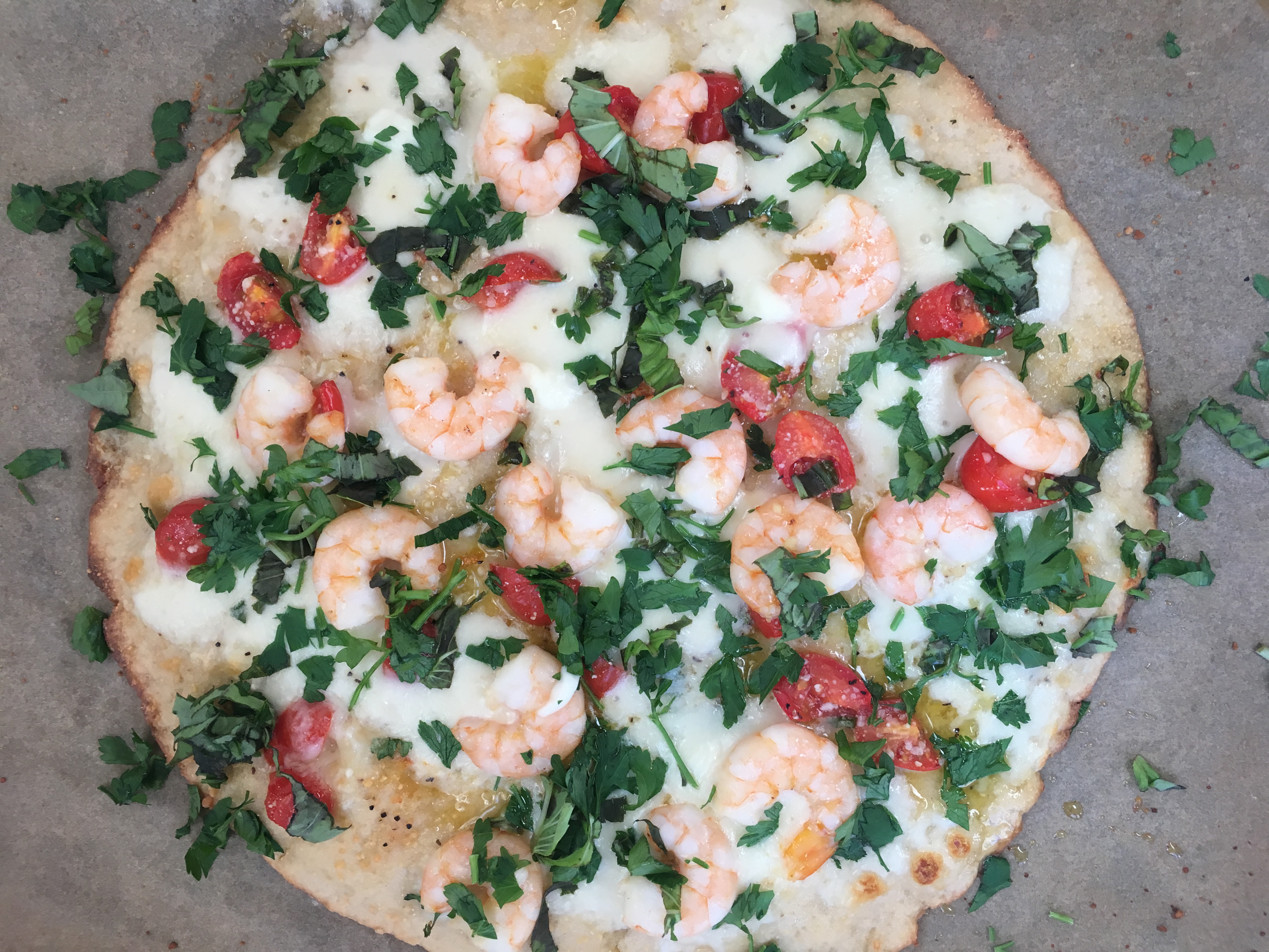 Low FODMAP Shrimp Scampi Pizza