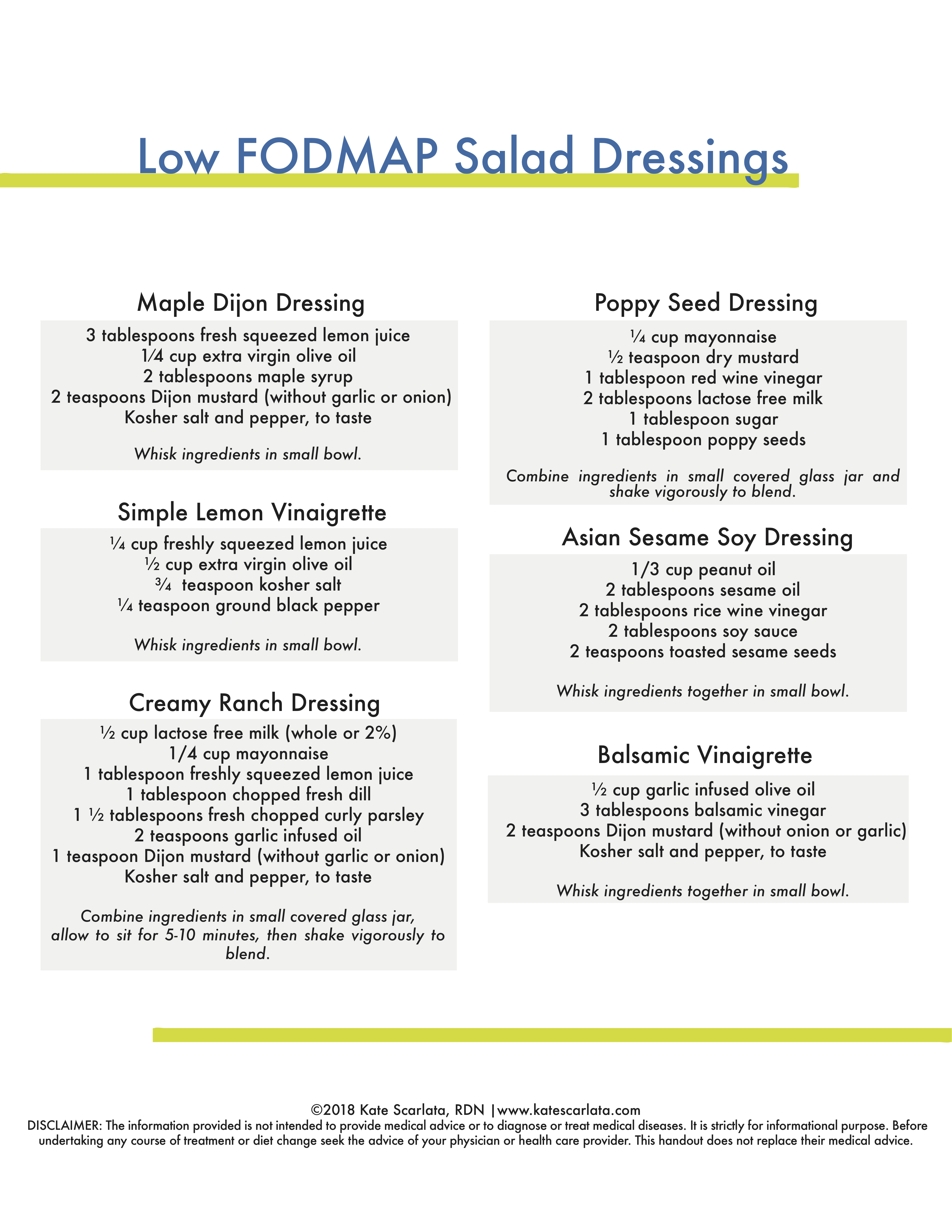 FODMAP friendly Salad Dressings | For A Peace of Mind—Kate Scarlata RDN