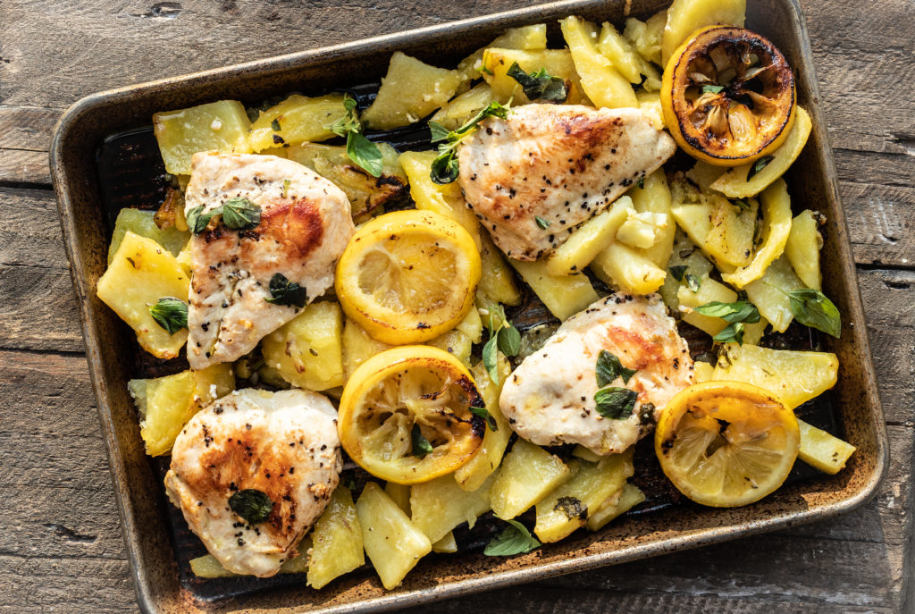 Roasted Greek Lemon Potatoes with Seared Chicken | For A Digestive ...