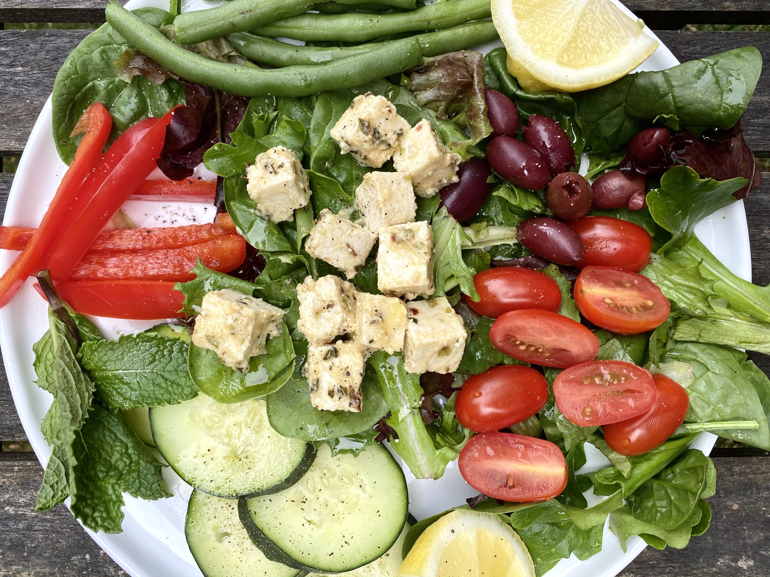 Mediterranean Salad with Marinated “Feta style” Tofu For A Digestive